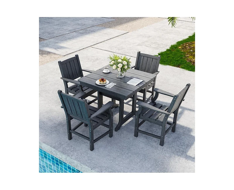 5-Piece Hdpe Plastic Patio Outdoor Dining Set with Arm Chairs in Black