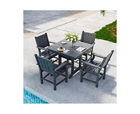 5-Piece Hdpe Plastic Patio Outdoor Dining Set with Arm Chairs in Black