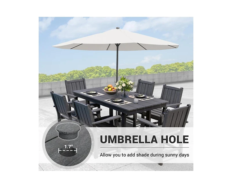 Gray 5/7-Piece Hdpe Plastic Patio Outdoor Dining Set with Arm Chairs