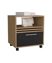 Alsen Nightstand, 1 Drawer, 4 Wheels, 1 Shelf, Natural Oak / Black