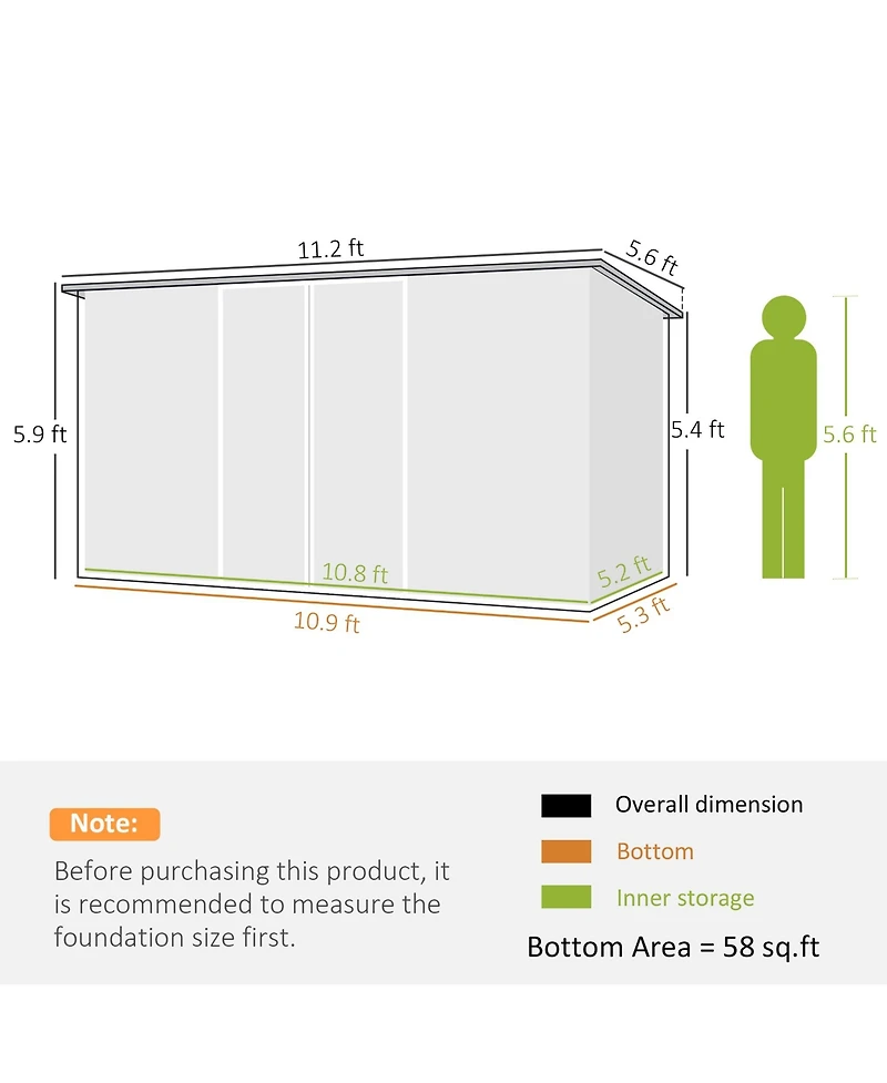 Outsunny 11.2' x 5.6' Metal Outdoor Storage Shed w/ Lock, Colde