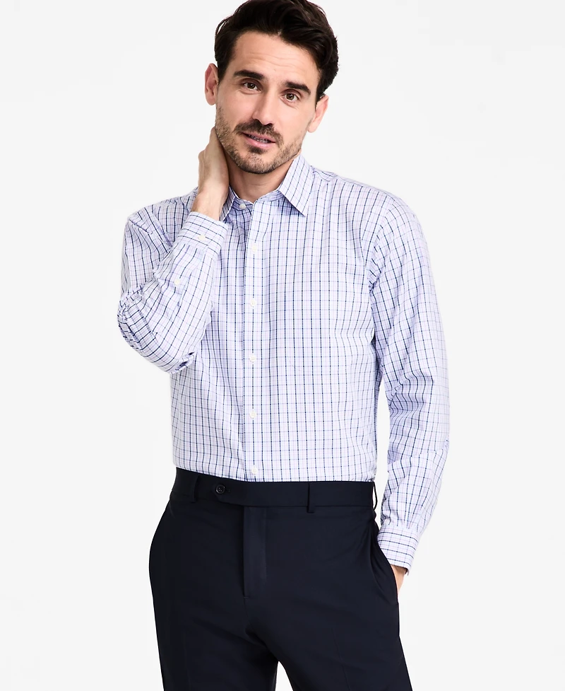 Men's Regular-Fit Non-Iron Spread Collar Check Pinpoint Dress Shirt