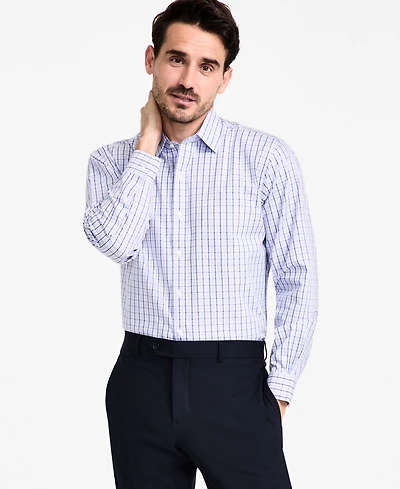 Men's Regular-Fit Non-Iron Spread Collar Check Pinpoint Dress Shirt