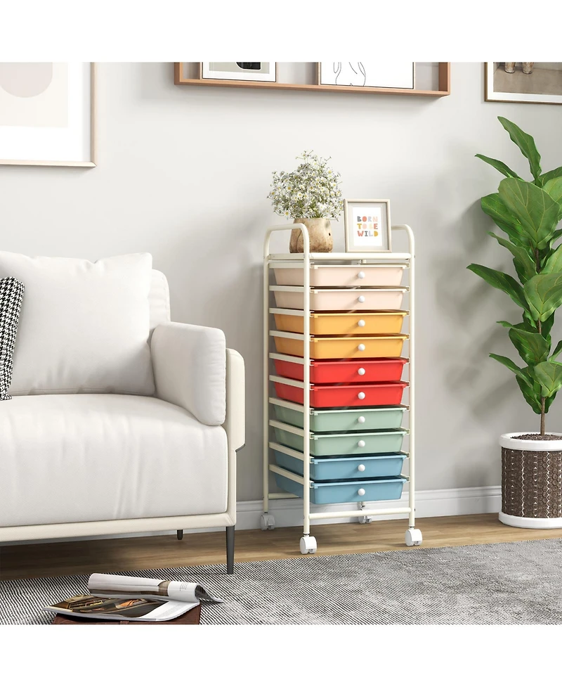Gouun 10 Drawer Rolling Storage Cart Organizer with 4 Universal Casters