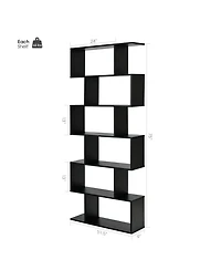 Gouun 6 Tier S-Shaped Bookshelf Storage Display Bookcase Decor Z-Shelf