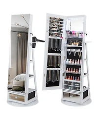 Gouun Lockable 360° Swivel Jewelry Cabinet with Full-Length Mirror Led Lights