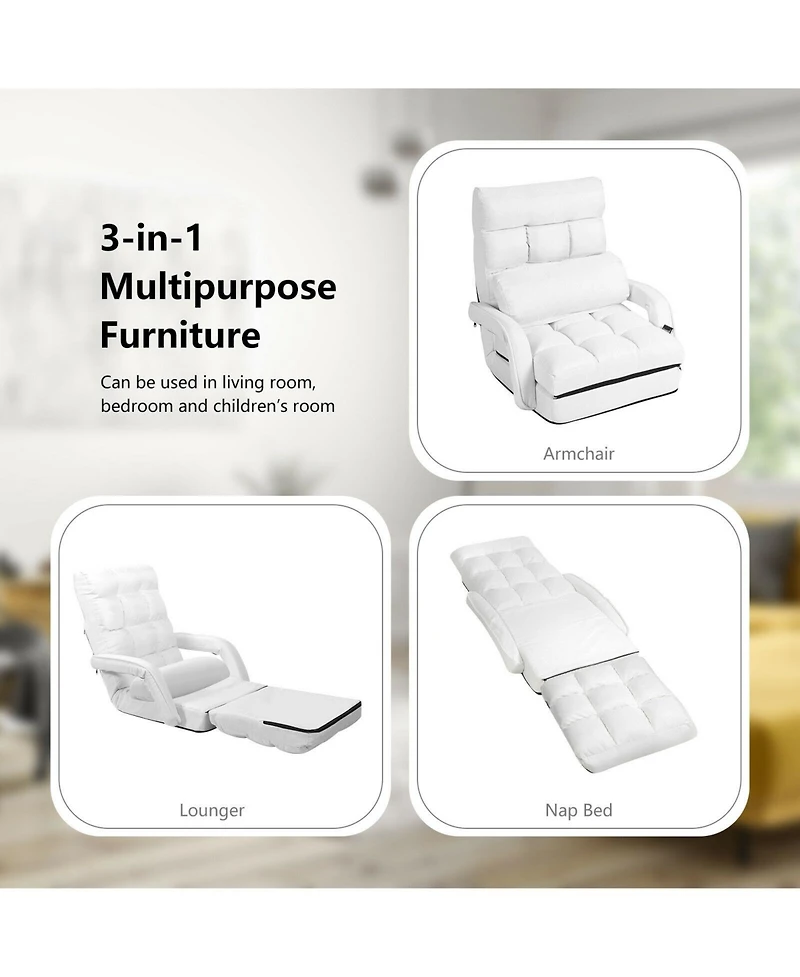 Gouun Folding Lazy Floor Chair Sofa with Armrests and Pillow