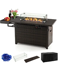 Gouun 52 Inches Outdoor Wicker Gas Fire Pit Propane Fire Table with Cover