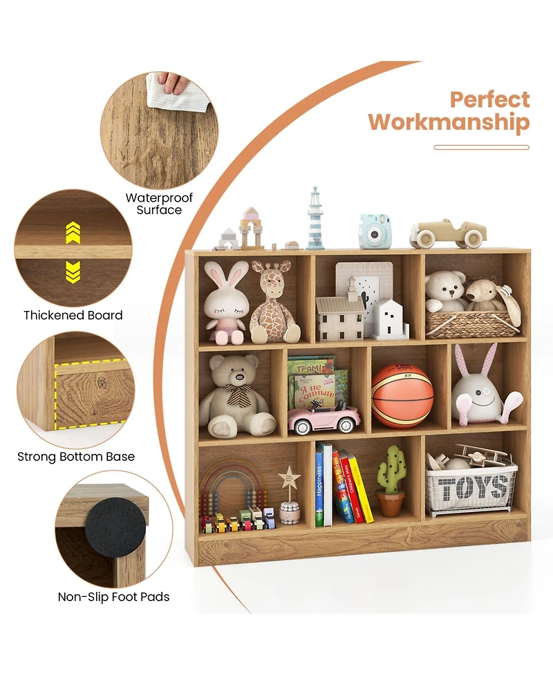 Gouun 41 inches Wooden Toy Storage Organizer with 10 Cubes for Kids