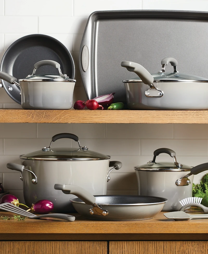Rachael Ray Classic Brights Hard Enamel Aluminum Nonstick Cookware Set, 14-Piece