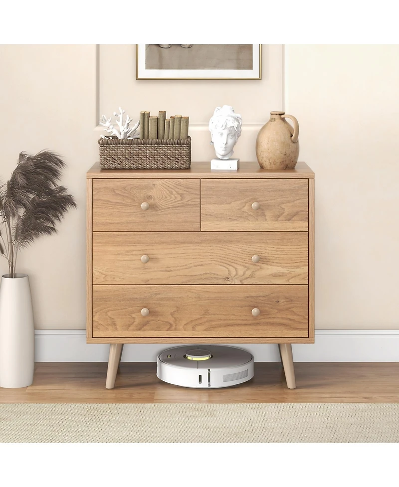 Gouun 4-Drawer Dresser Cabinet Storage Organizer Rubber Leg with Rail