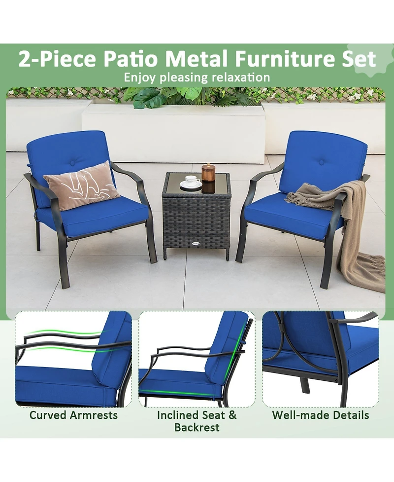 Gouun 2 Pieces Patio Metal Chairs with Seat and Back Cushions for Yard