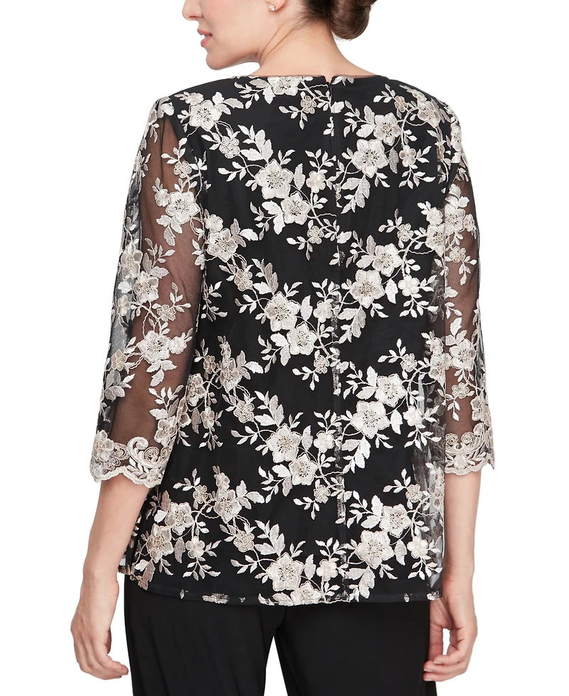 Alex Evenings Women's Lace 3/4-Sleeve Layered-Look Blouse