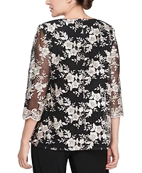 Alex Evenings Women's Lace 3/4-Sleeve Layered-Look Blouse