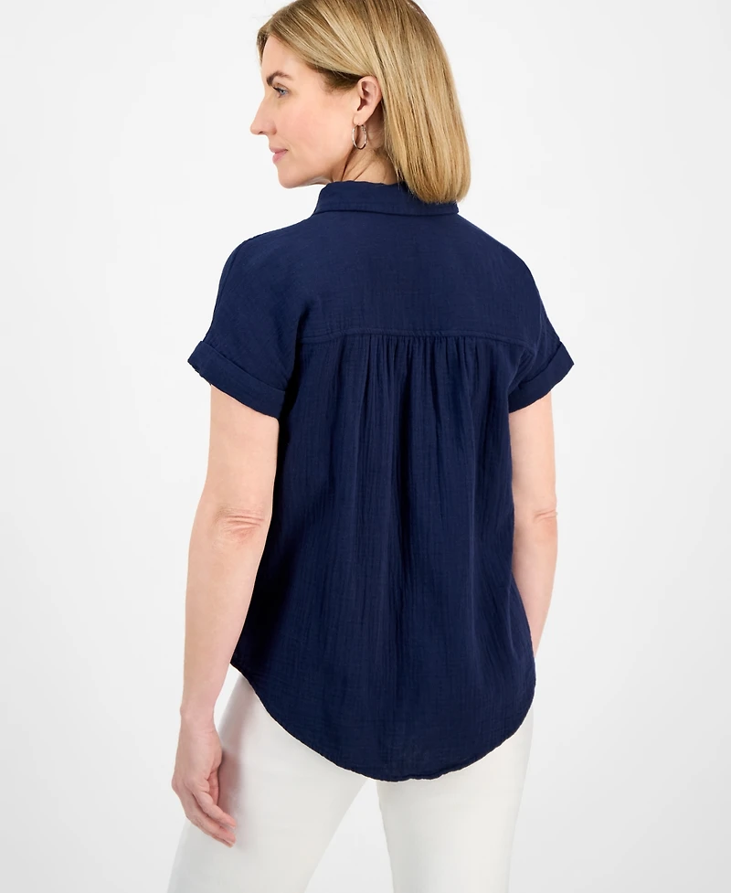 Style & Co Petite Cotton Gauze Camp Shirt, Created for Macy's