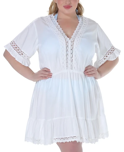 Raviya Plus Size Lace-Inset Mini Cover-Up Dress