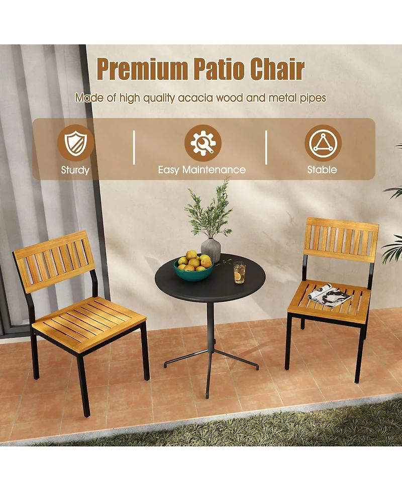 Gymax Dining Chair Set of 4 Modern Patio Chairs/Acacia Wood Backrest Slanted Seat