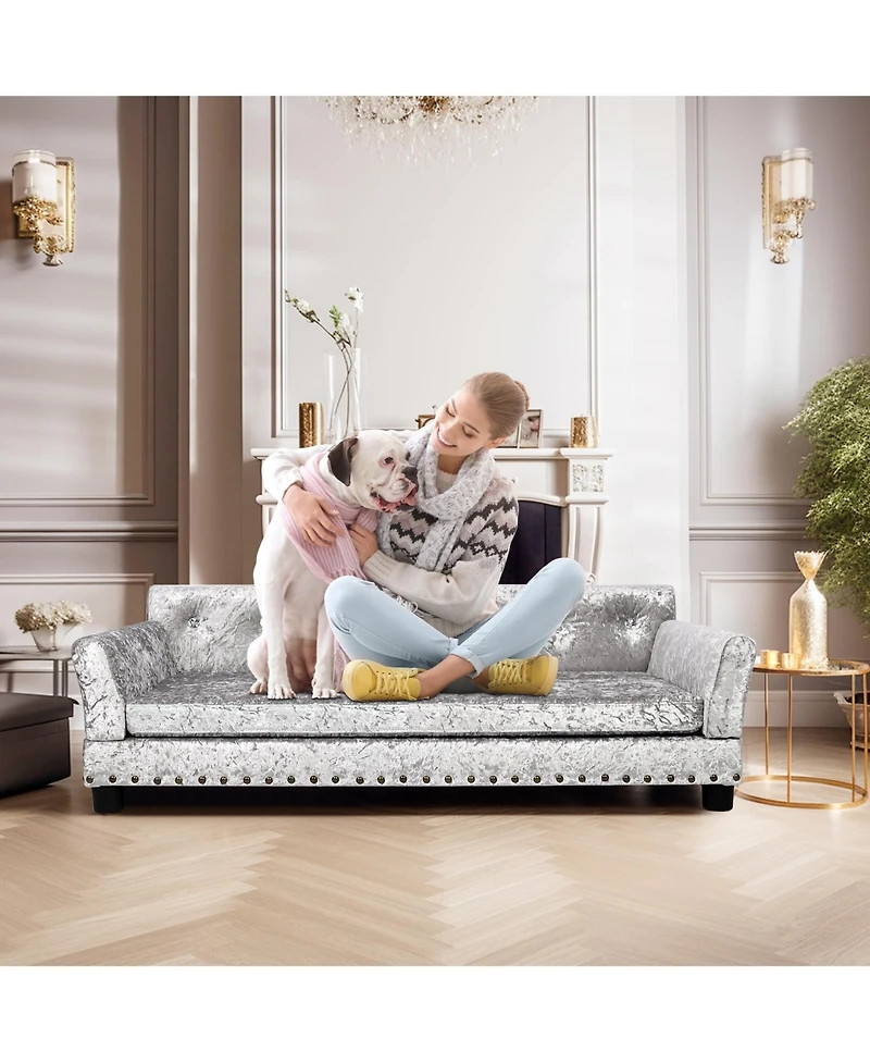 Bingopaw Dog Sofa Lounge Bed Dutch Velvet Upholstered Pet Couch Bed Removable Cushion