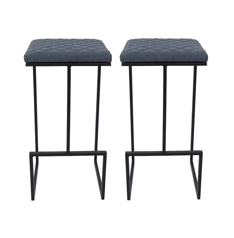 LeisureMod Quincy Leather Bar Stools With Metal Frame Set of 2