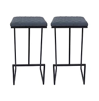 LeisureMod Quincy Leather Bar Stools With Metal Frame Set of 2