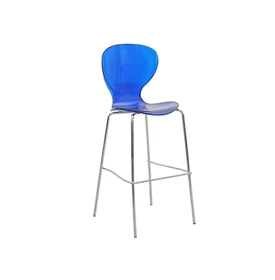 LeisureMod Oyster Acrylic Barstool with Steel Frame in Chrome Finish