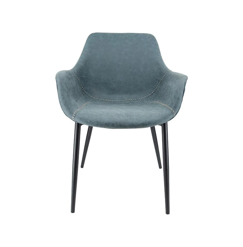 LeisureMod Markley Modern Leather Dining Arm Chair With Metal Legs