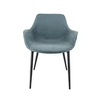 LeisureMod Markley Modern Leather Dining Arm Chair With Metal Legs
