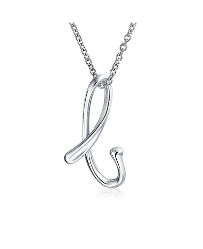 Bling Jewelry Abc Script Letter Alphabet Initial Pendant Necklace .925 Sterling Silver 18 Inch