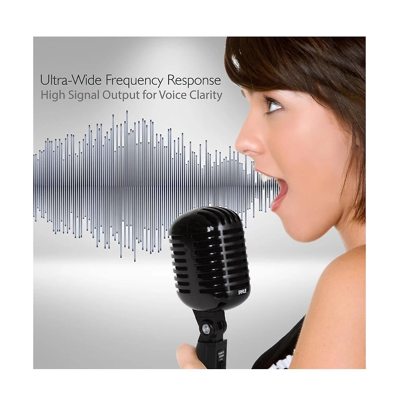 Pyle Classic Retro Dynamic Vocal Microphone, Vintage Style with 16' Xlr Cable (Black)