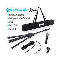 Pyle Dynamic Microphone Kit with Metal Stand, Carry Bag, Xlr Cable & Mic Clip