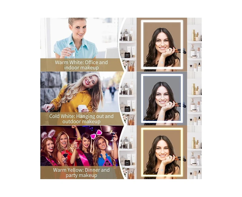 gaomon Vanity Desk with Mirror and Lights, Makeup Vanity Set w/Desk and Stool, Power Outlet, Makeup Vanity Desk with 6 Storage Shelves