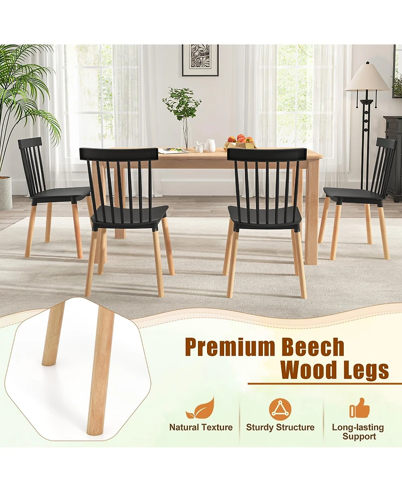 Gymax Set of 4 Windsor Dining Chairs w/ Spindle Backs & Curved Seats