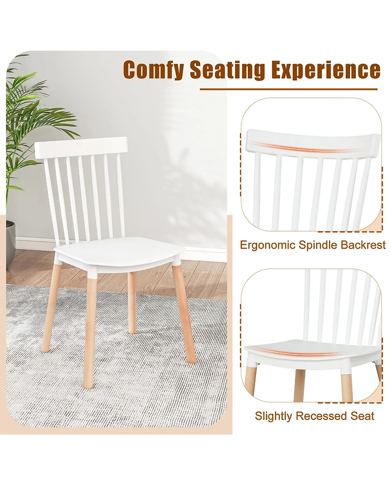 Gymax Set of 4 Windsor Dining Chairs w/ Spindle Backs & Curved Seats