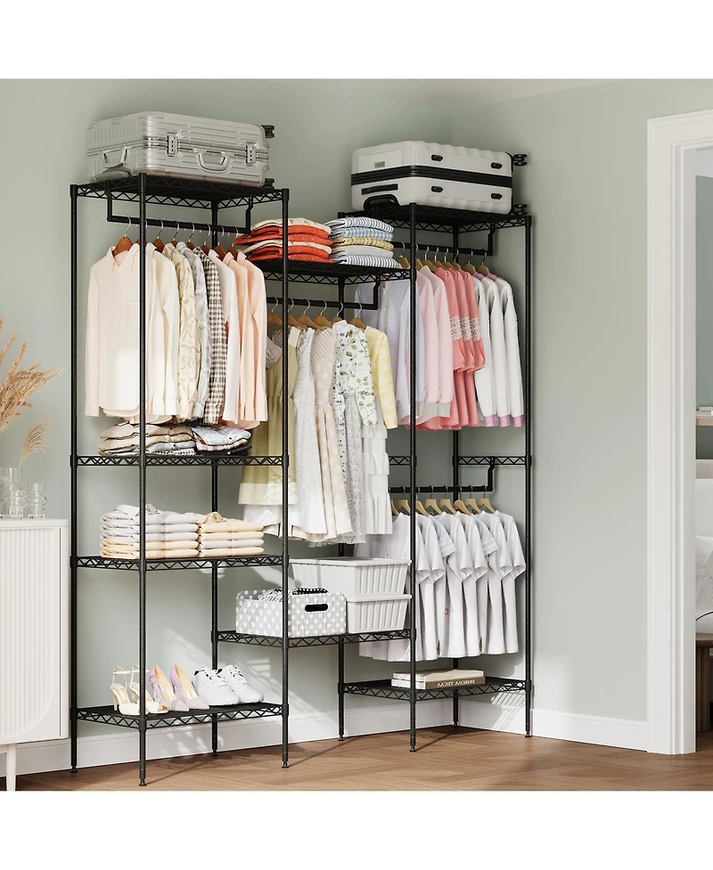 gaomon CuisinSmart Clothing Racks for Hanging Clothes, Metal Clothes Hanging Rack with 8 Adjustable Shelves & 4 Hanging Rods, Freestanding Wardrobe Cl