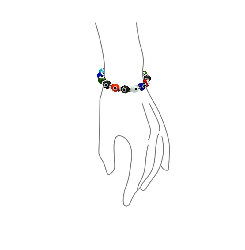 Bling Jewelry Colorful Turkish Glass Bead Evil Eye Stretch Bracelet with Crystal Spacers