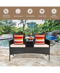 Gymax Patented Cushioned Rattan Wicker Patio Conversation Set Loveseat Table