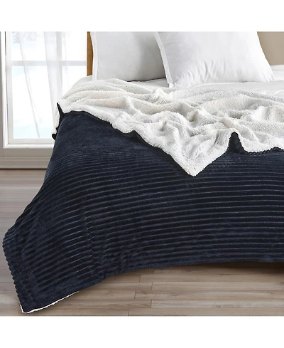 Linery & Co. Velvet Plush Fleece Sherpa Ribbed Throw Blanket