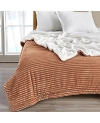 Linery & Co. Velvet Plush Fleece Sherpa Ribbed Throw Blanket