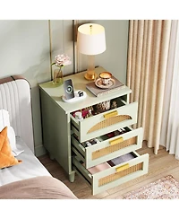 Tribesigns Nightstand Set of 2, 3-Drawer Rattan Night Stand Side Table, Accent Bedside Tables End Table for Bedroom and Small Spaces, Easy Assembly (2
