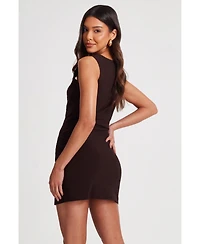 Quiz Women's Bengaline Square Neck Gold Buckle Mini Dress