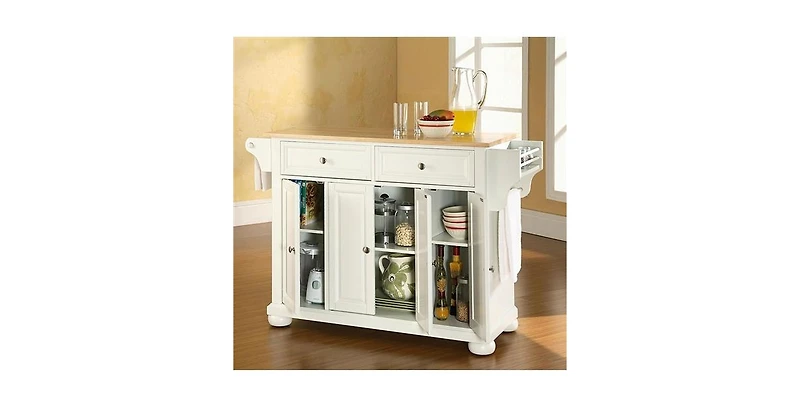 Kitchen Storage Cart with Wood Top – Freestanding Island Cabinet for Extra Counter Space & Organization