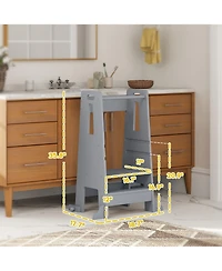 Qaba Toddler Tower w/ Safety Rail, Handlbar, for Bathroom, Kitchen