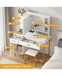 gaomon Makeup Vanity with Power Outlet, Vanity Desk with Mirror and Lights