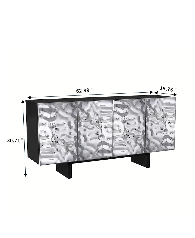 4 Door Storage Cabinet with Stainless Steel Wave Polished Doors