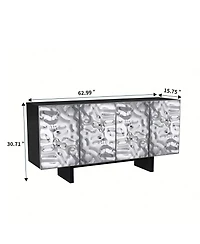 4 Door Storage Cabinet with Stainless Steel Wave Polished Doors