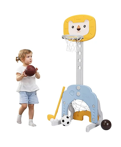 Gymax 3-in-1 Kids Basketball Hoop Set Adjustable Sports Activity Center w/Balls