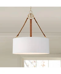 Possini Euro Design Indy 26" Modern Pendant Chandelier Ceiling Light Fixture Dining Room Over Table Kitchen Island Foyer Drum Hanging 5-Light White Br
