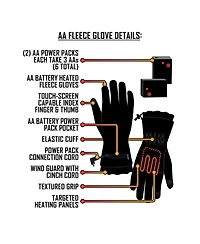 ActionHeat Men's Aa Battery Heated Fleece Gloves - Unisex - Navy - One Size