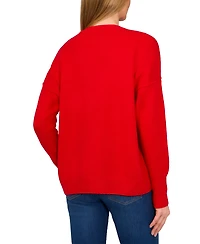 CeCe Women's Beaded Amour Script Crewneck Long-Sleeve Sweater