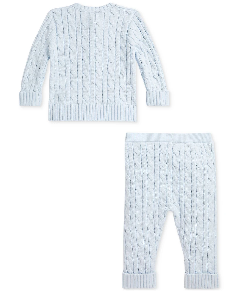 Polo Ralph Lauren Baby Boys Cotton Cable-Knit Cardigan & Pants Set